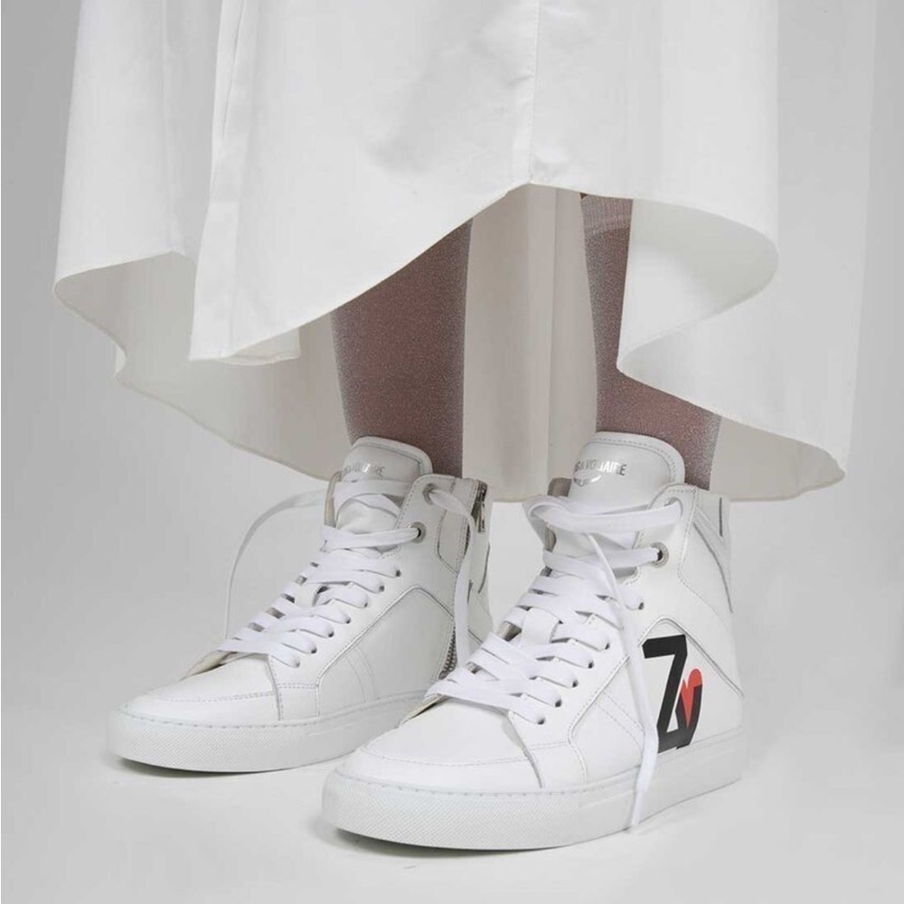 Zadig & Voltaire Women’s White Leather High Flash Smooth Logo Sneakers Size 37